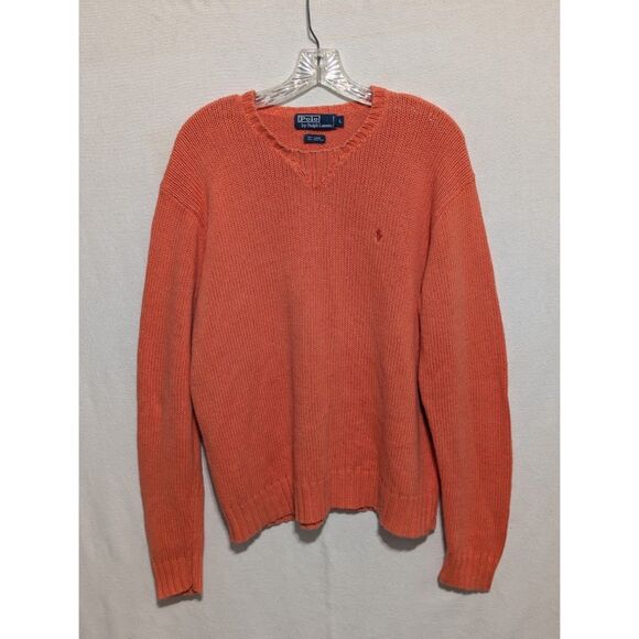 Vintage Polo Ralph Lauren Linen Blend Knit Sweater Orange Men's Size Large